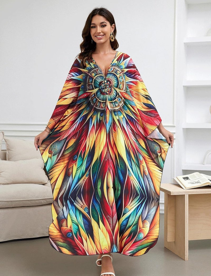 KECVOT Kaftan Dresses for Women Plus Size Batwing Sleeve Caftans Long Bathing Suit Cover Up Maxi Beach Dress Loungewear - Image 3